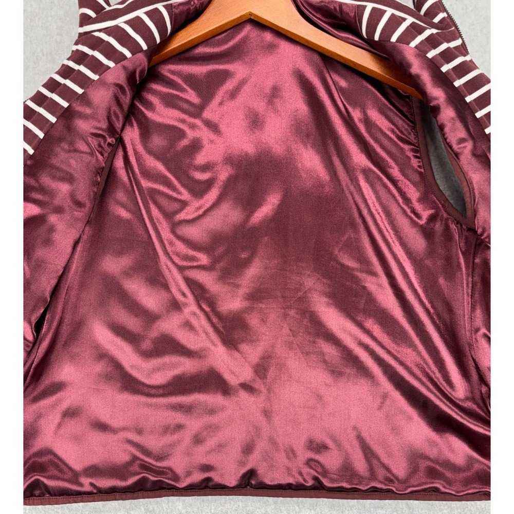 Honey Punch Quilted Stripe Vest Womens M Burgundy Cream Zip Up Puffer Lined - Picture 5 of 8